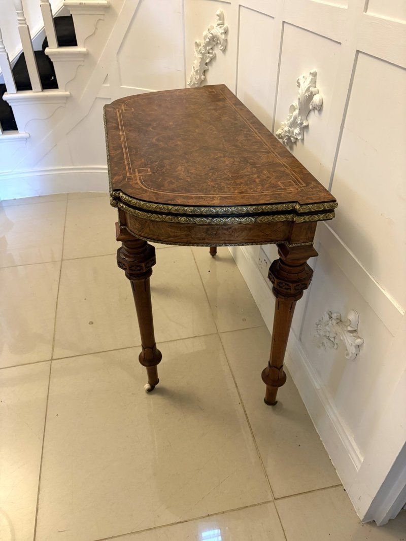 Antique Victorian Burr Walnut Card Console Table with Ormolu Mounts and Inlay - Image 4